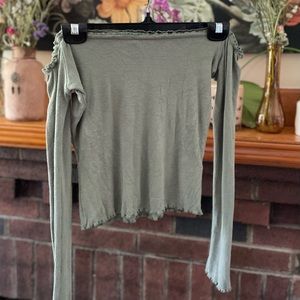 Garage - Fitted green off the shoulder top